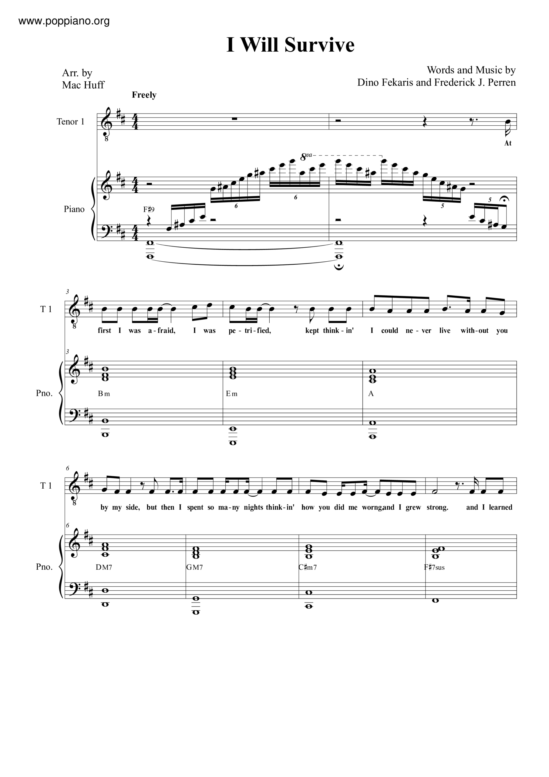  Gloria Gaynor I Will Survive Sheet Music Pdf Free Score Download 