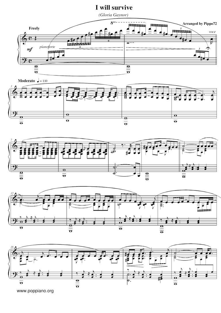  Gloria Gaynor I Will Survive Sheet Music Pdf Free Score Download 