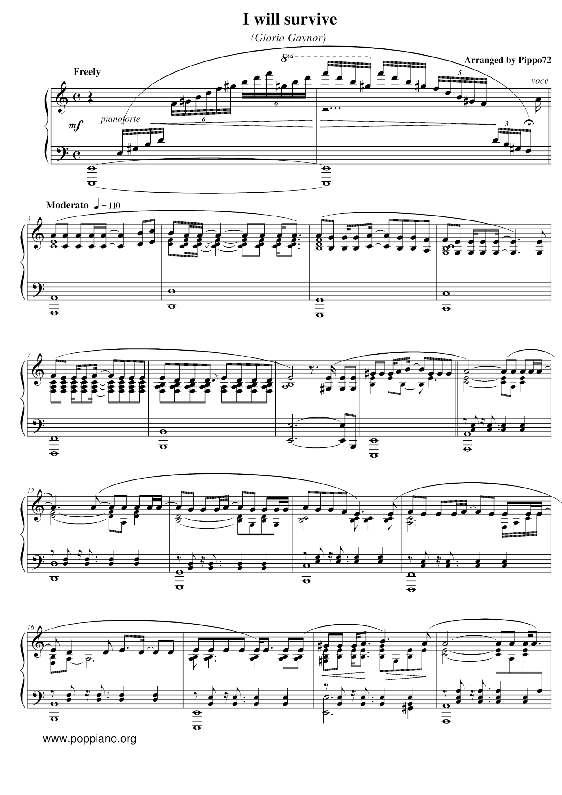  Gloria Gaynor I Will Survive Sheet Music Pdf Free Score Download 