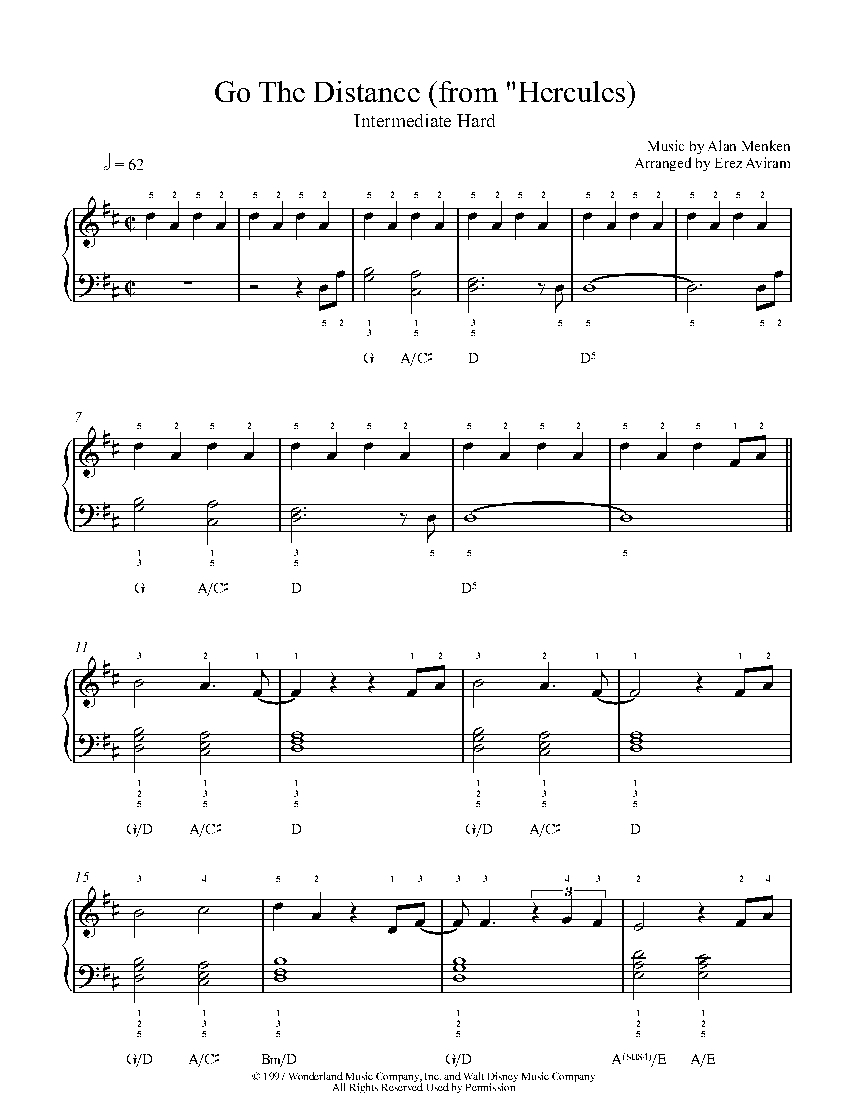 Go The Distance from Hercules By Michael Bolton Sheet Music Lesson Intermediate Level