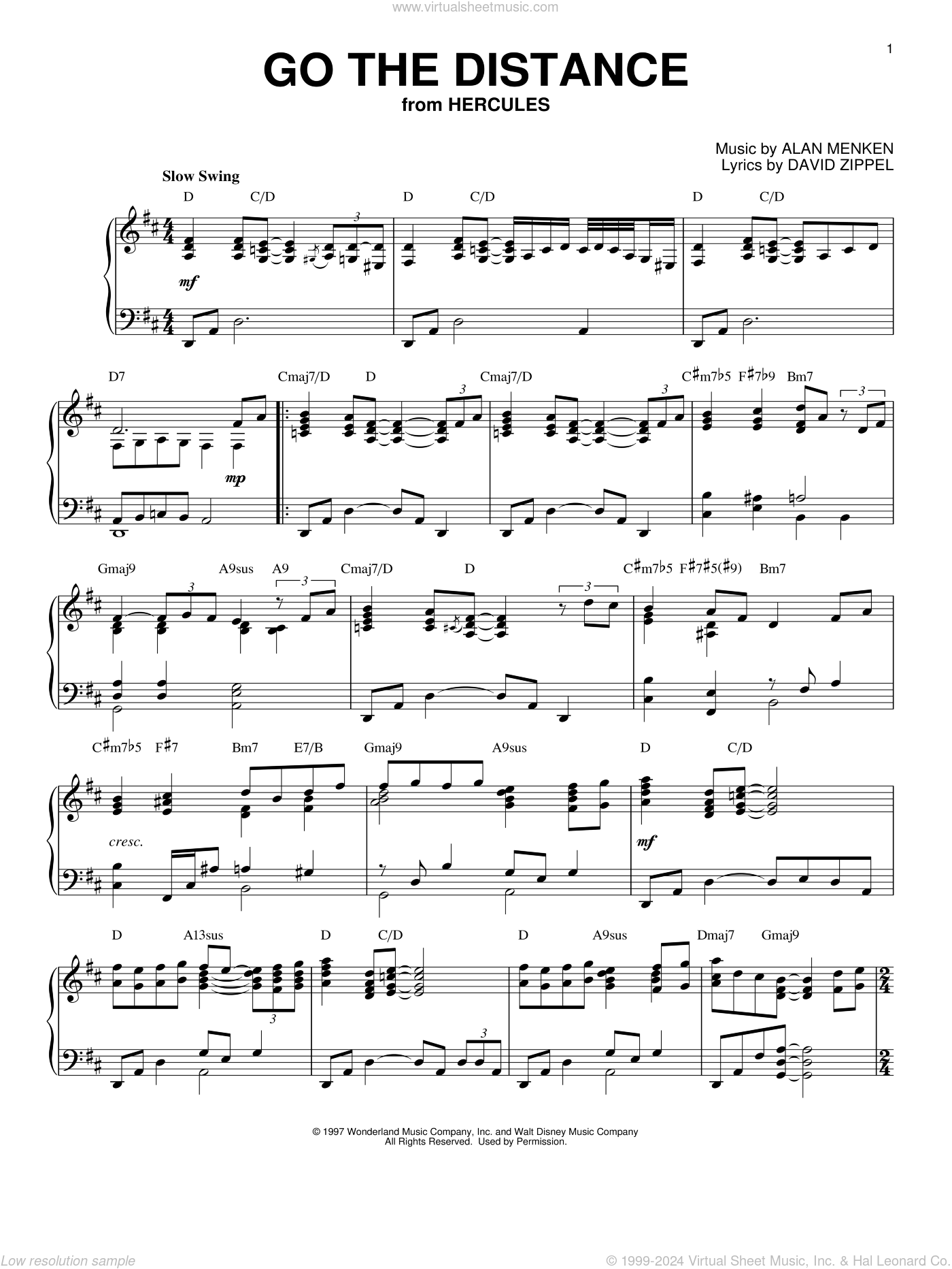 Go The Distance Jazz Version from Hercules Sheet Music For Piano Solo