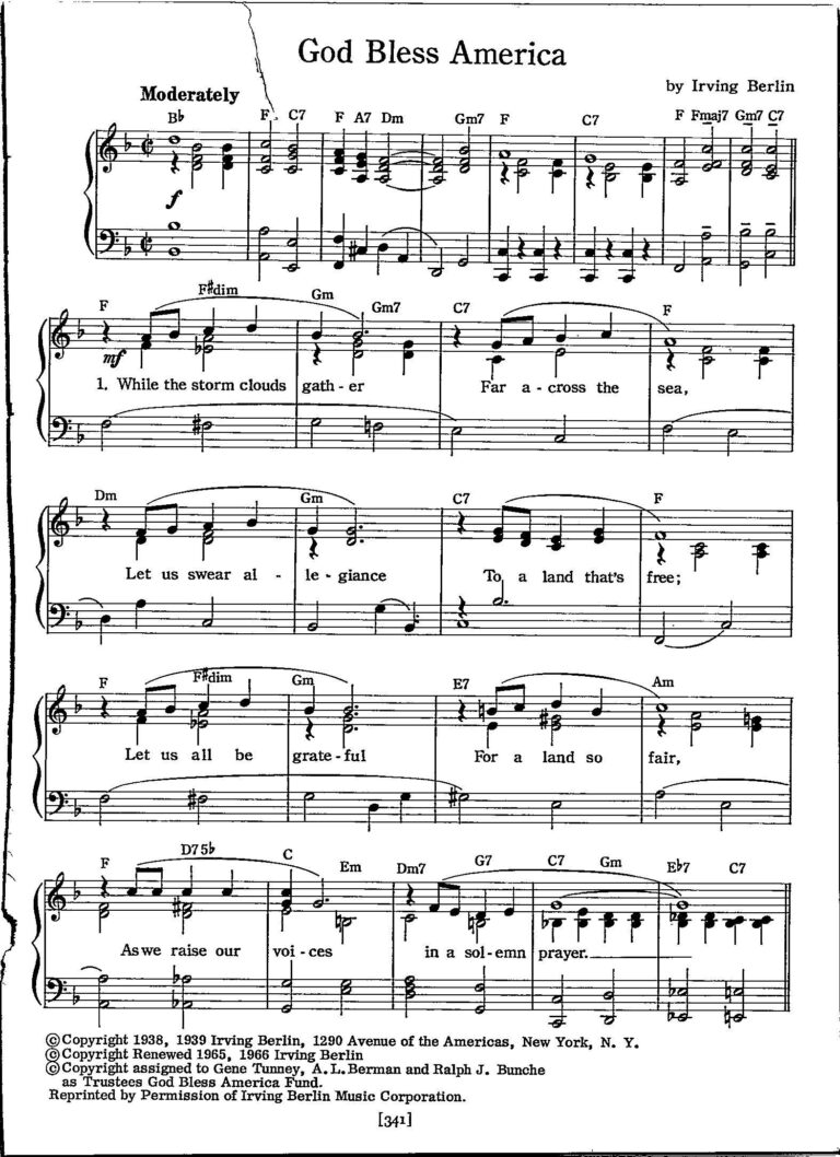 God Bless America Sheet Music Digital Patriotic Tune Key Of F For Piano And Voice Etsy