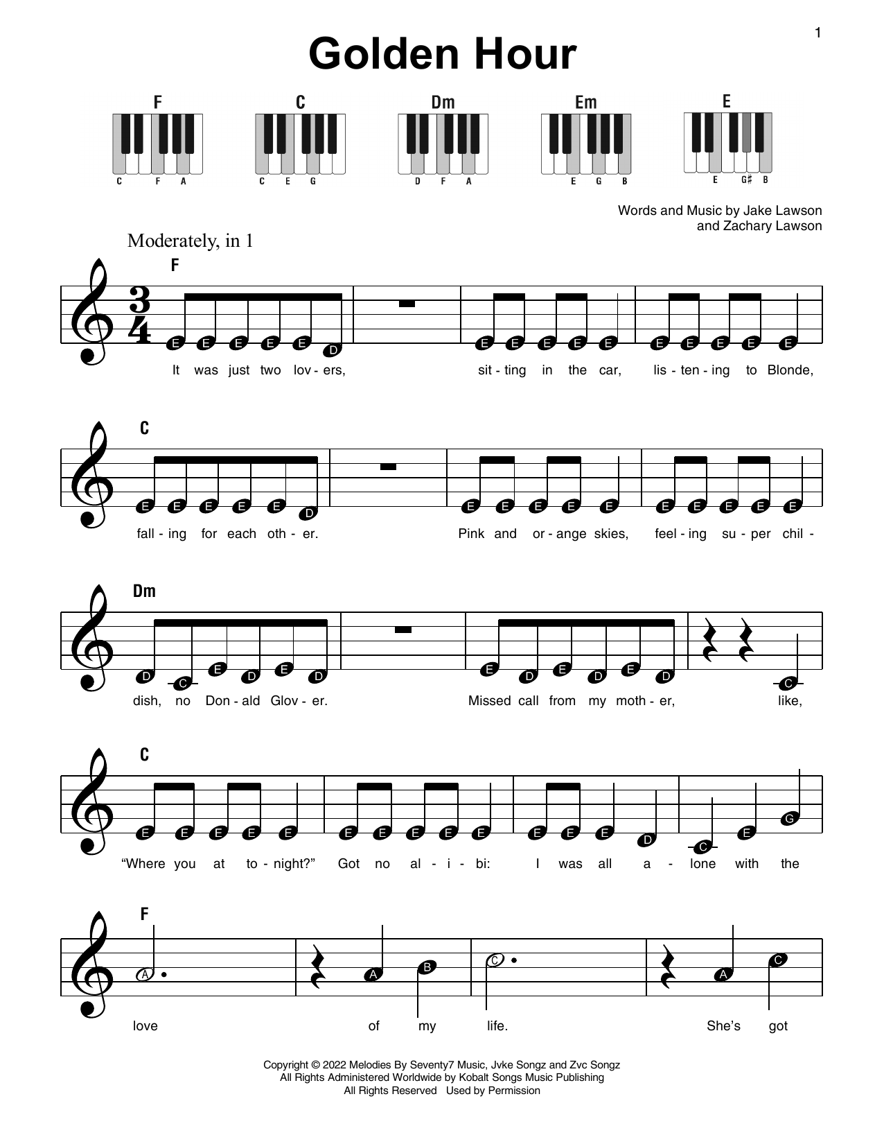 Golden Hour By Jvke Sheet Music For Super Easy Piano At Sheet Music Direct Golden Hour By Jvke Sheet Music For Super Easy Piano At Sheet Music Direct