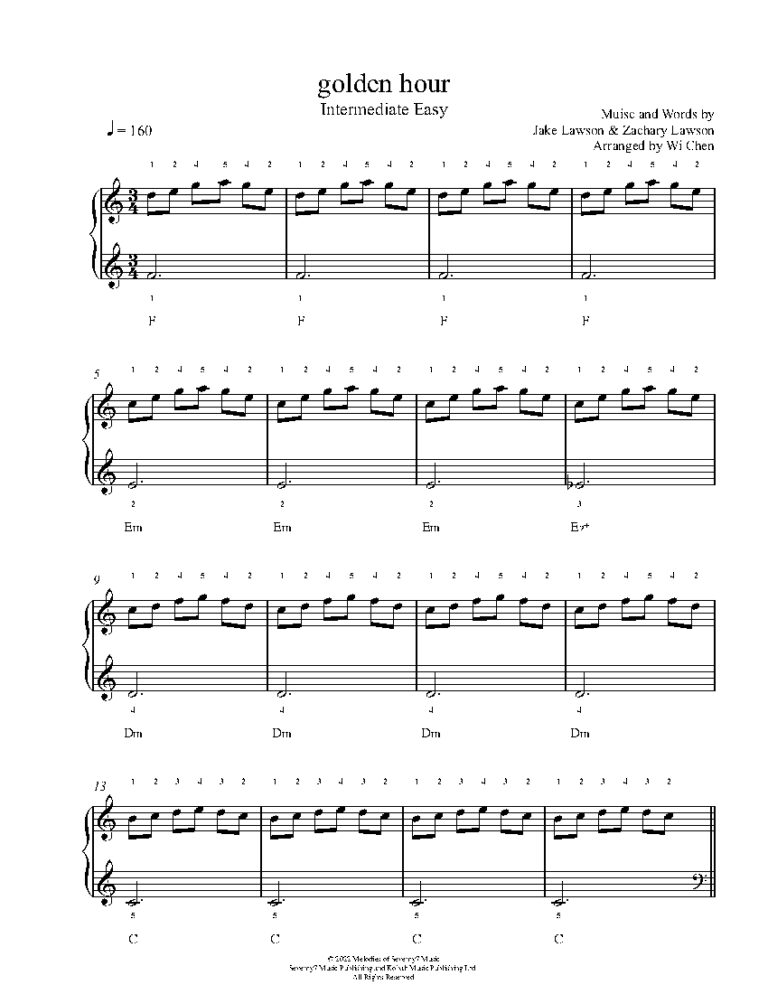 Golden Hour By JVKE Sheet Music Lesson Intermediate Level