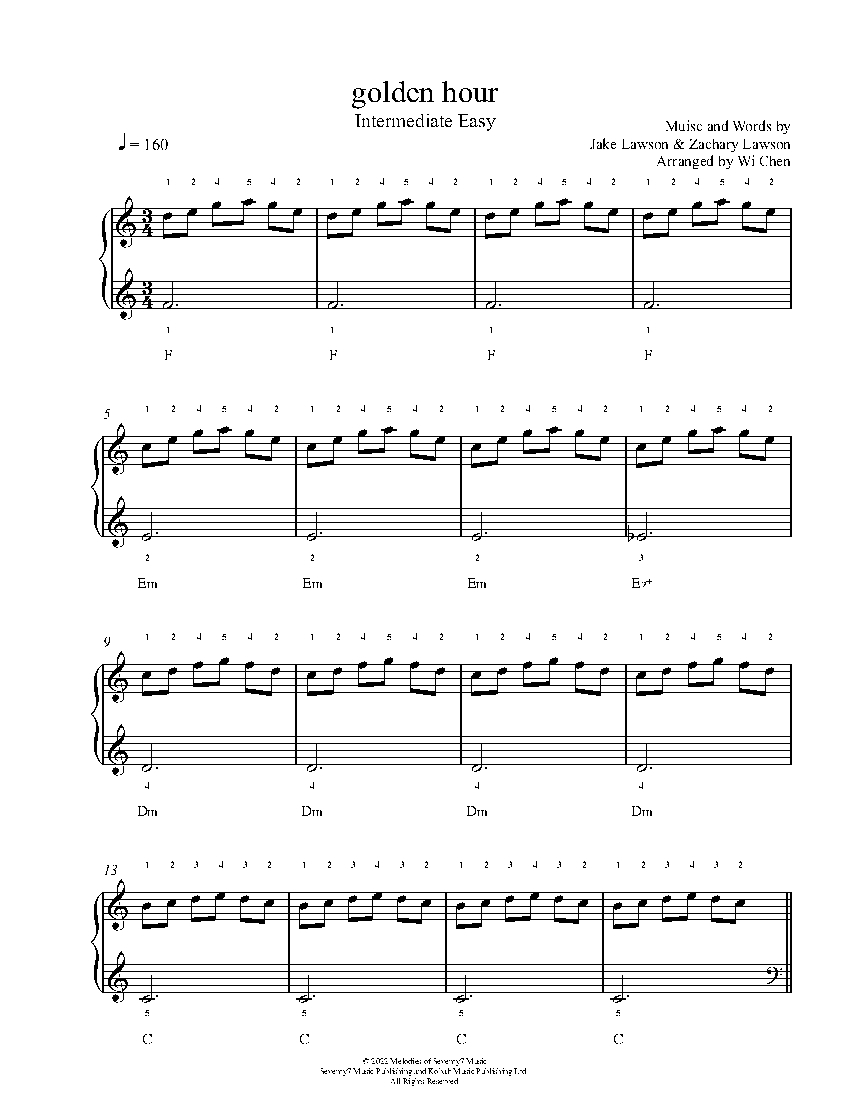 Golden Hour By JVKE Sheet Music Lesson Intermediate Level
