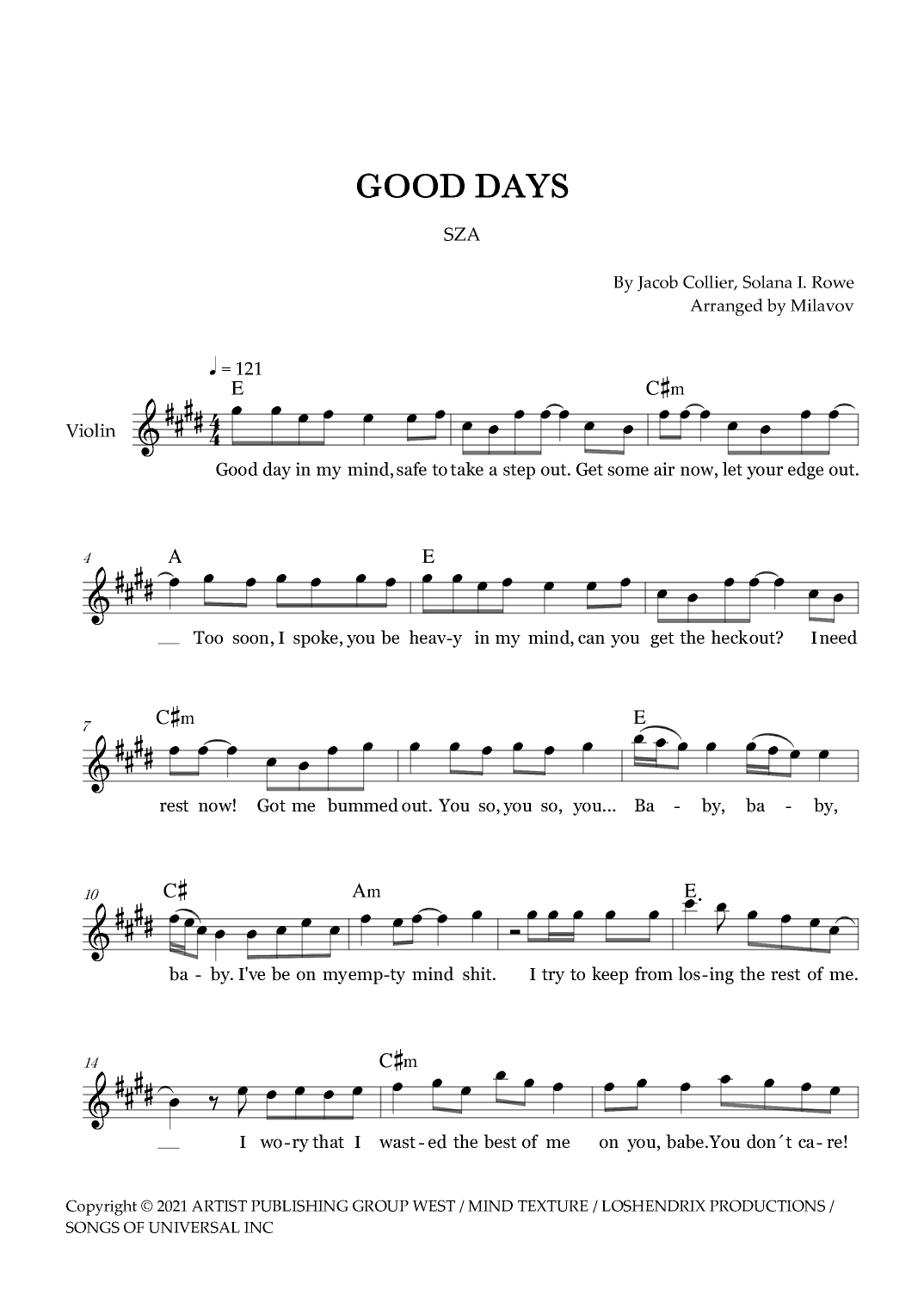 Good Days arr Milanov By Solana I Rowe Sheet Music For Violin Solo At Sheet Music Direct Good Days arr Milanov By Solana I Rowe Sheet Music For Violin Solo At Sheet Music Direct