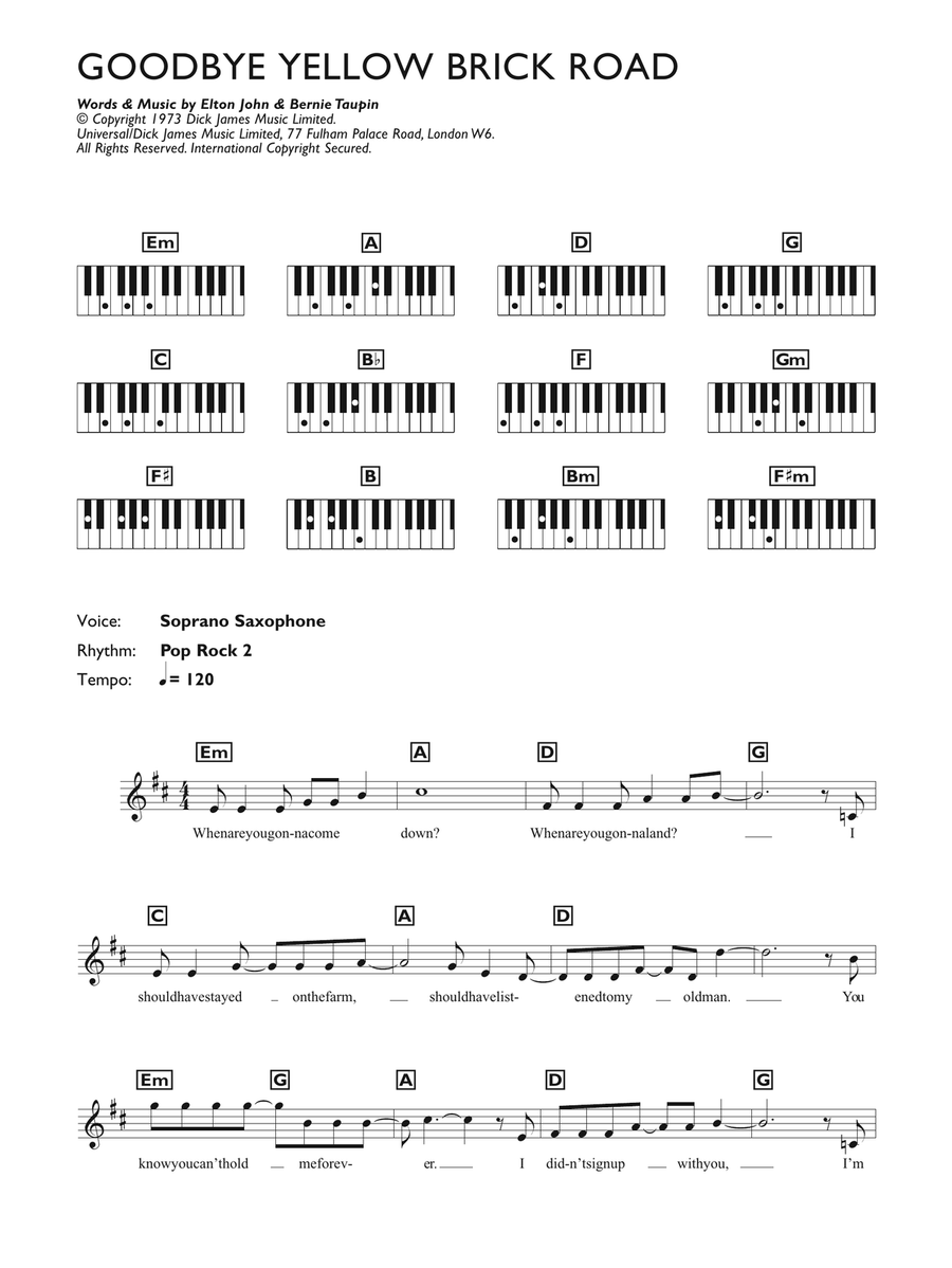 Goodbye Yellow Brick Road By Elton John Piano Solo Digital Sheet Music Sheet Music Plus