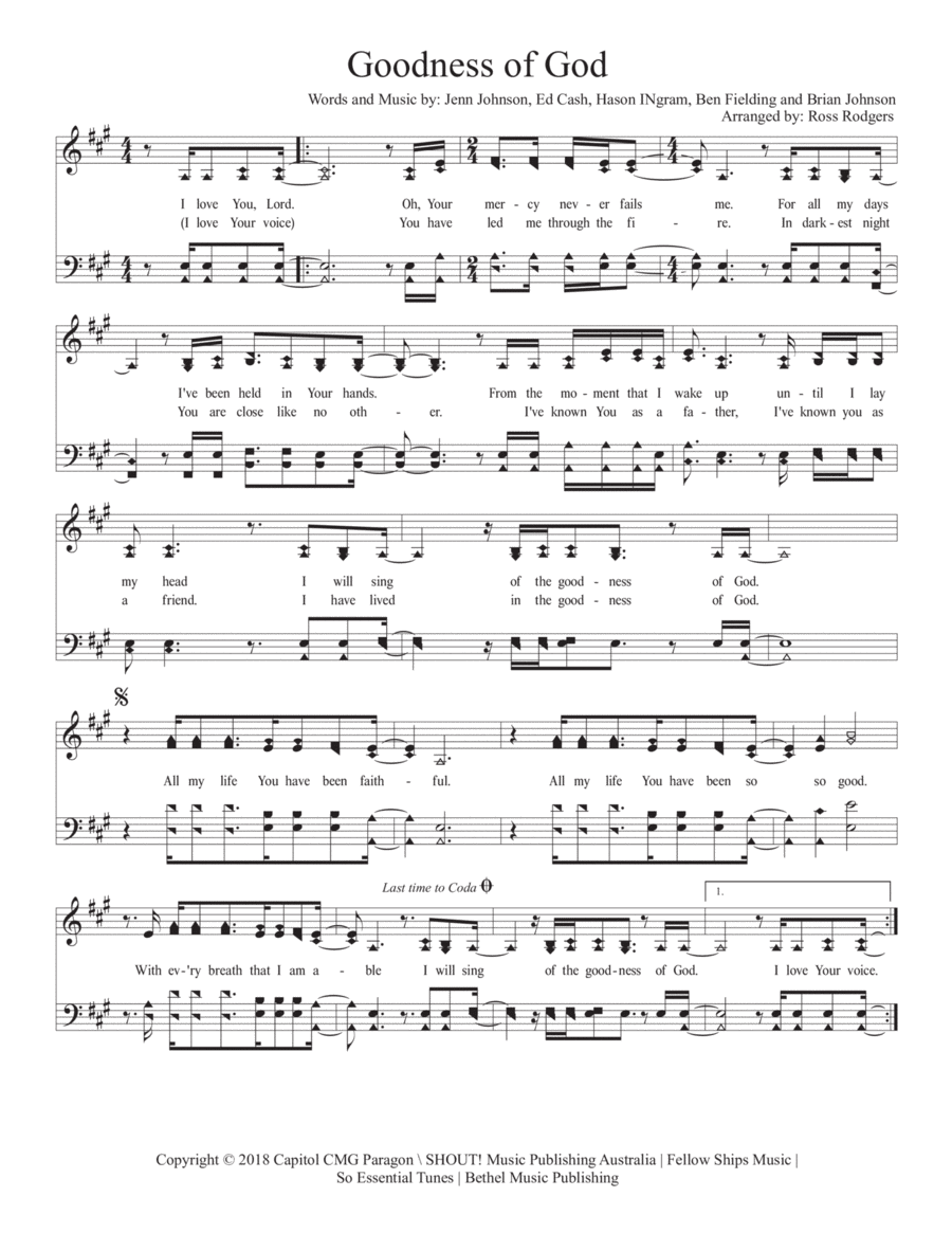 Goodness Of God By Jason Ingram 4 Part Digital Sheet Music Sheet Music Plus