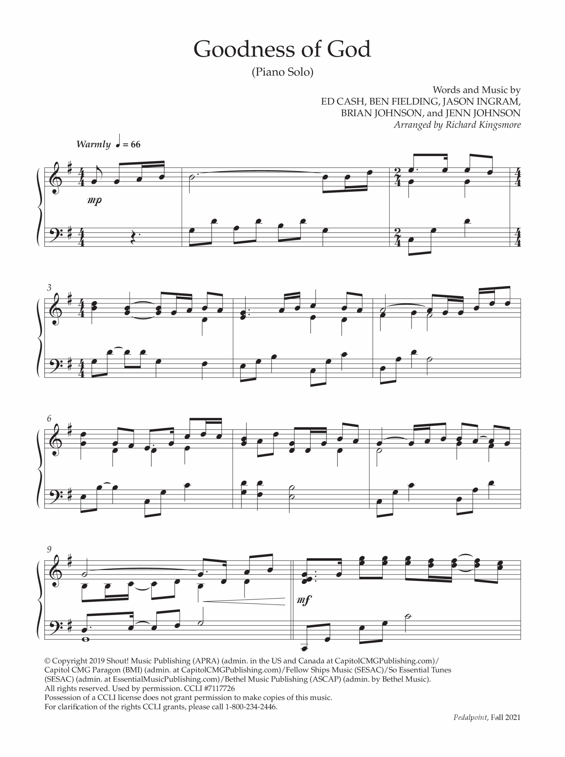 Goodness Of God Instrumental Sheet Music PDF Lifeway Worship Arr Richard Kingsmore PraiseCharts