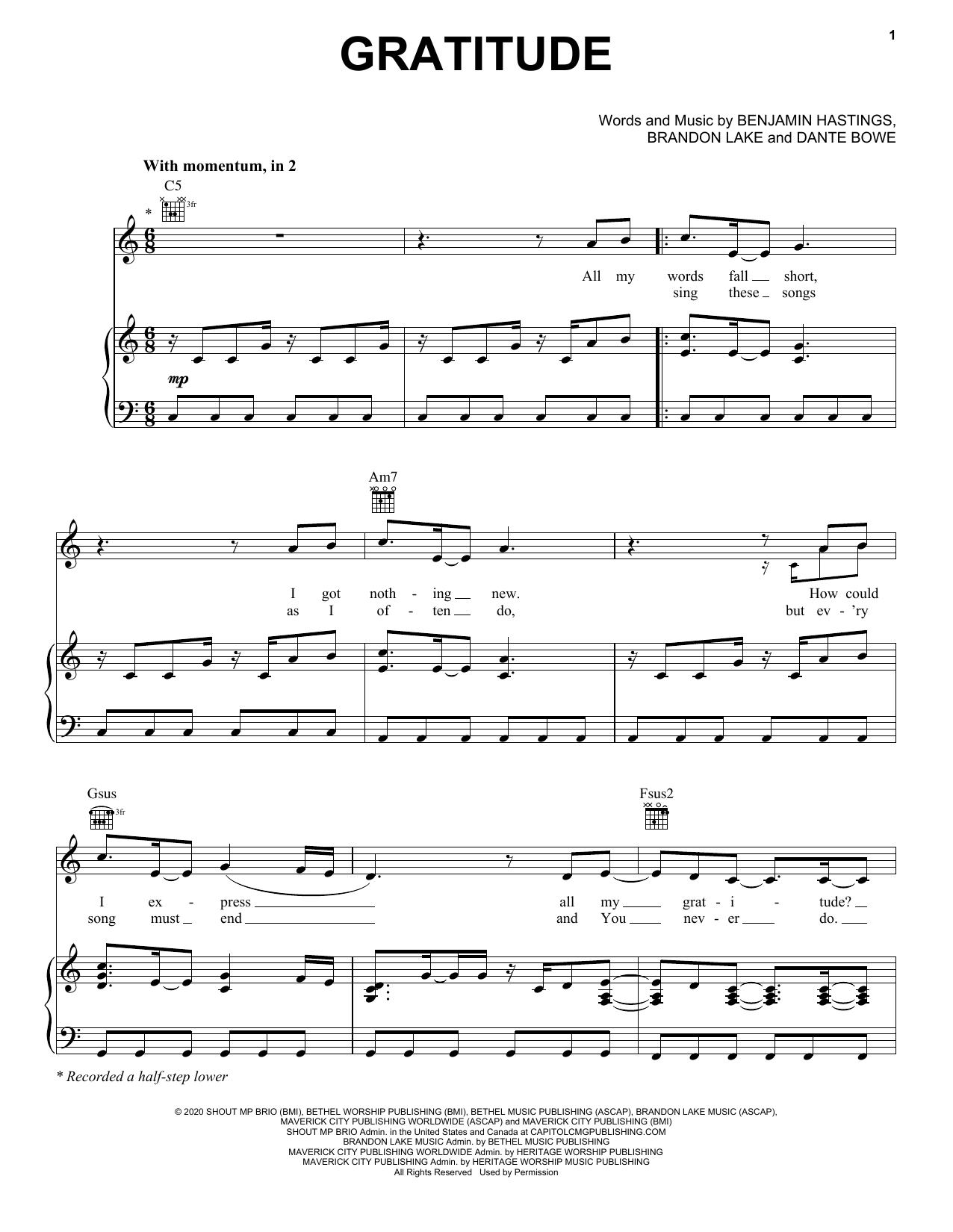 Gratitude Sheet Music By Brandon Lake For Piano Keyboard And Voice Noteflight Gratitude Sheet Music By Brandon Lake For Piano Keyboard And Voice Noteflight