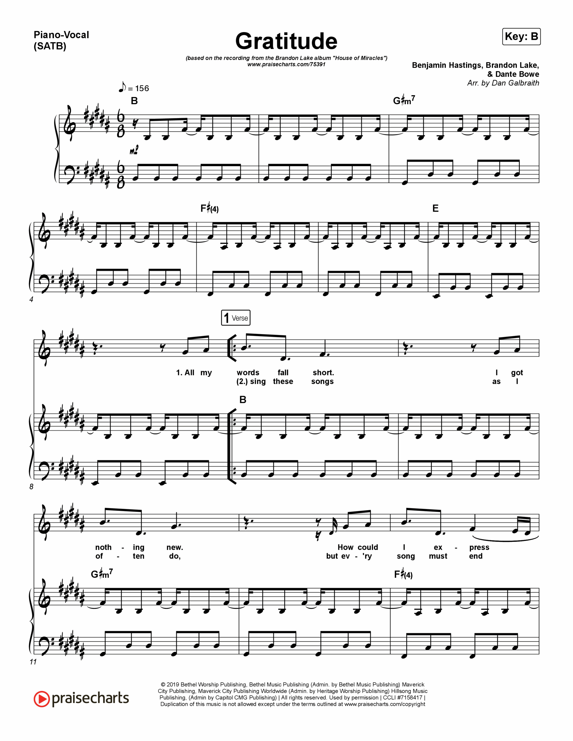 Gratitude Sheet Music PDF Brandon Lake PraiseCharts Gratitude Sheet Music PDF Brandon Lake PraiseCharts