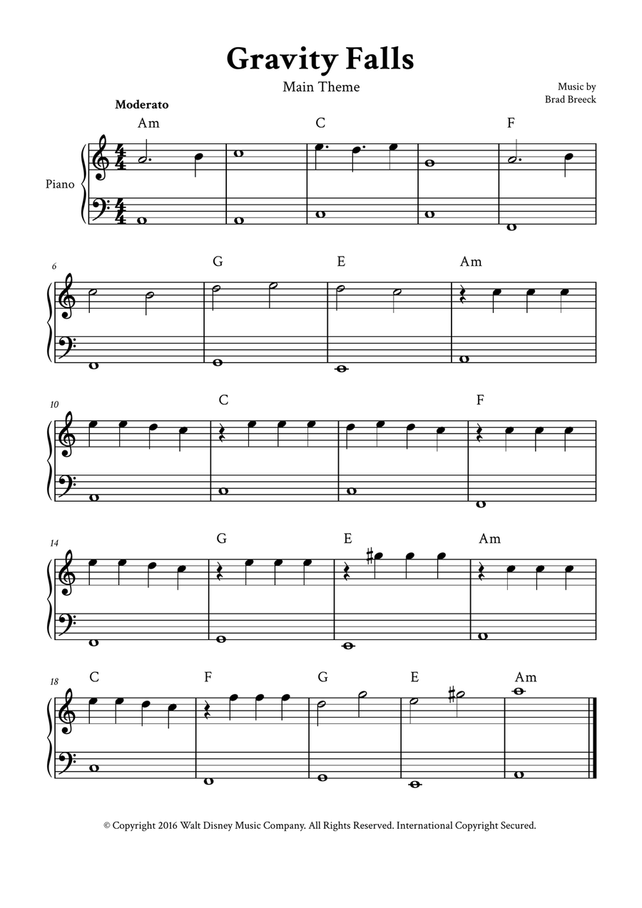 Gravity Falls main Theme Piano Method Easy Piano Digital Sheet Music Sheet Music Plus