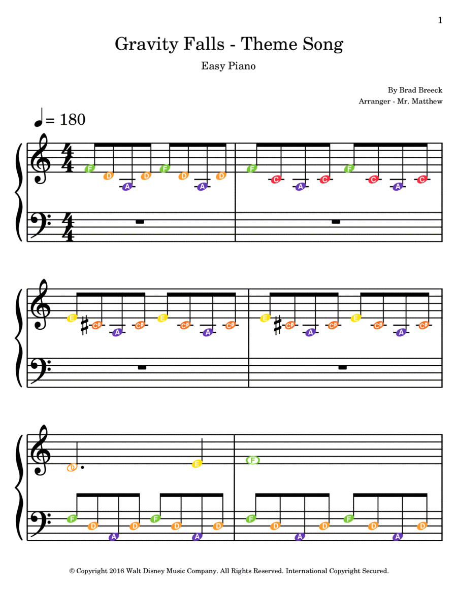 Gravity Falls main Theme Piano Solo Digital Sheet Music Sheet Music Plus