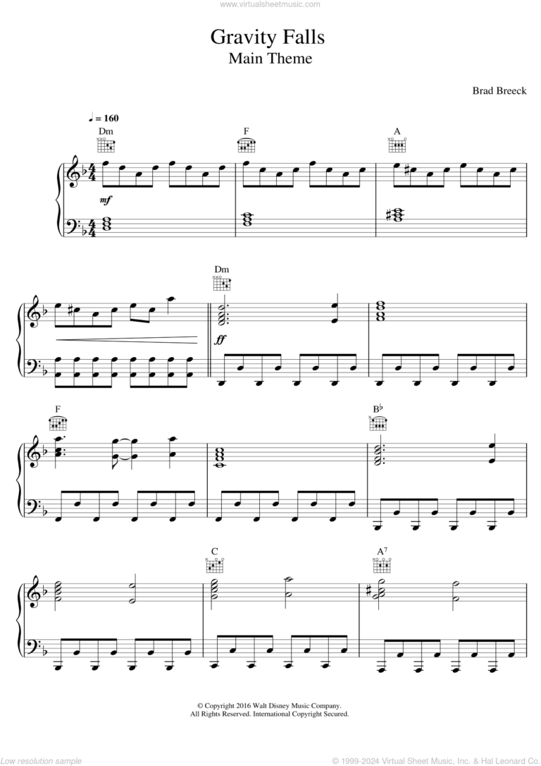 Gravity Falls Main Theme Sheet Music For Piano Solo PDF 