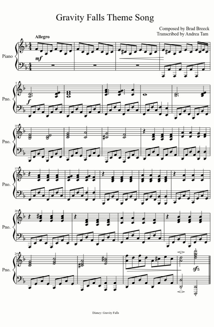 piano sheet music gravity falls