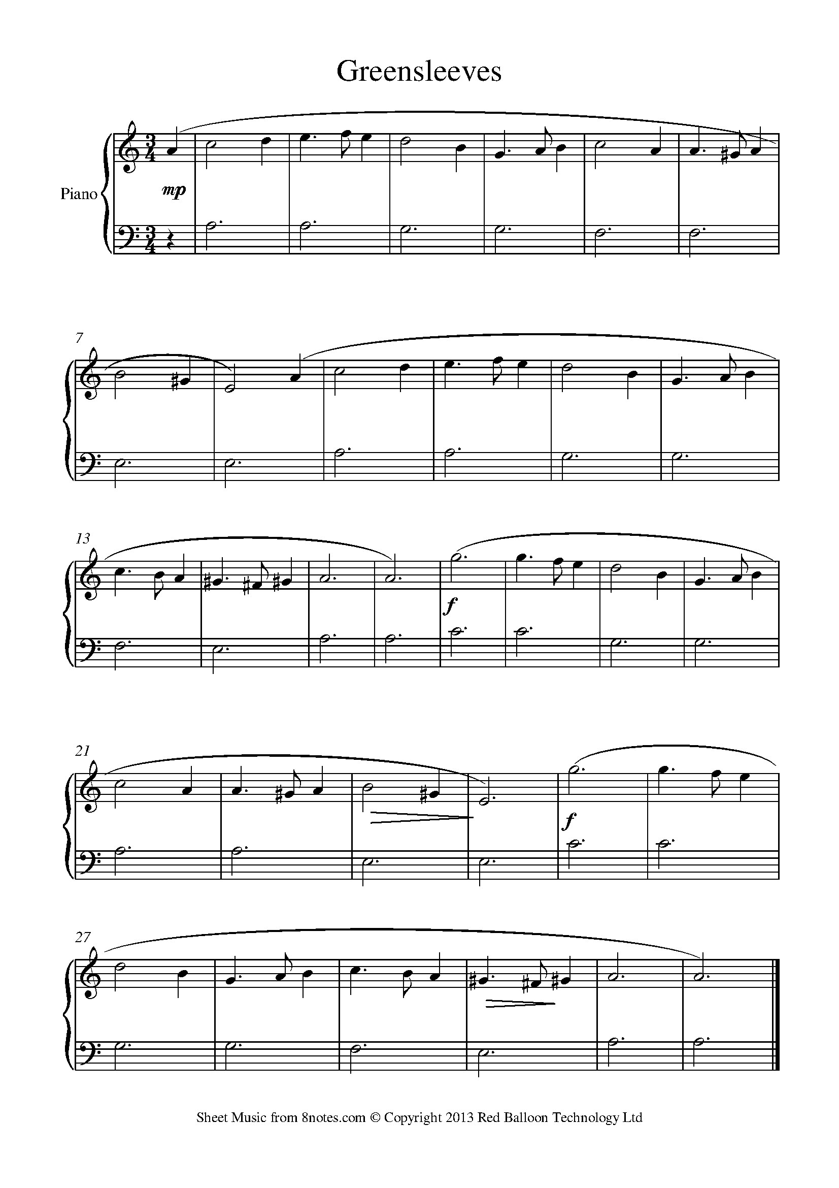 Greensleeves beginners For Piano Free Sheet Music For Piano 8notes Greensleeves beginners For Piano Free Sheet Music For Piano 8notes