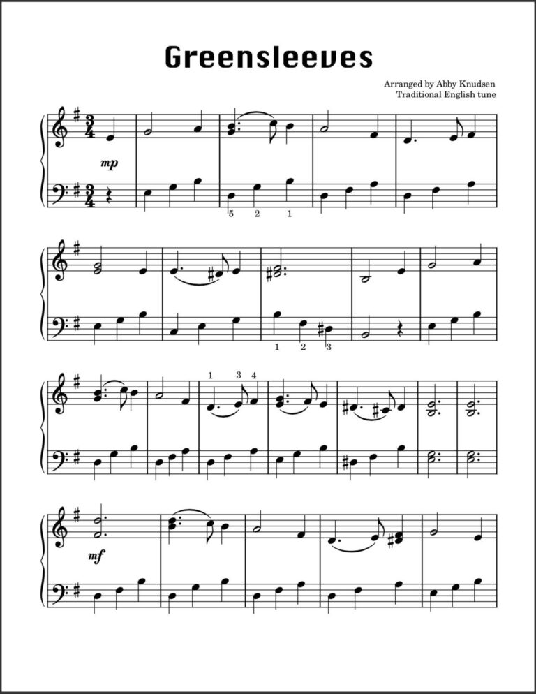Greensleeves Easy Christmas Piano Sheet Music Printable PDF Etsy Sweden