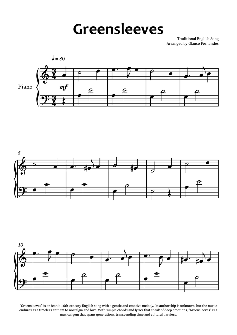 greensleeves music sheet for piano greensleeves music sheet for piano