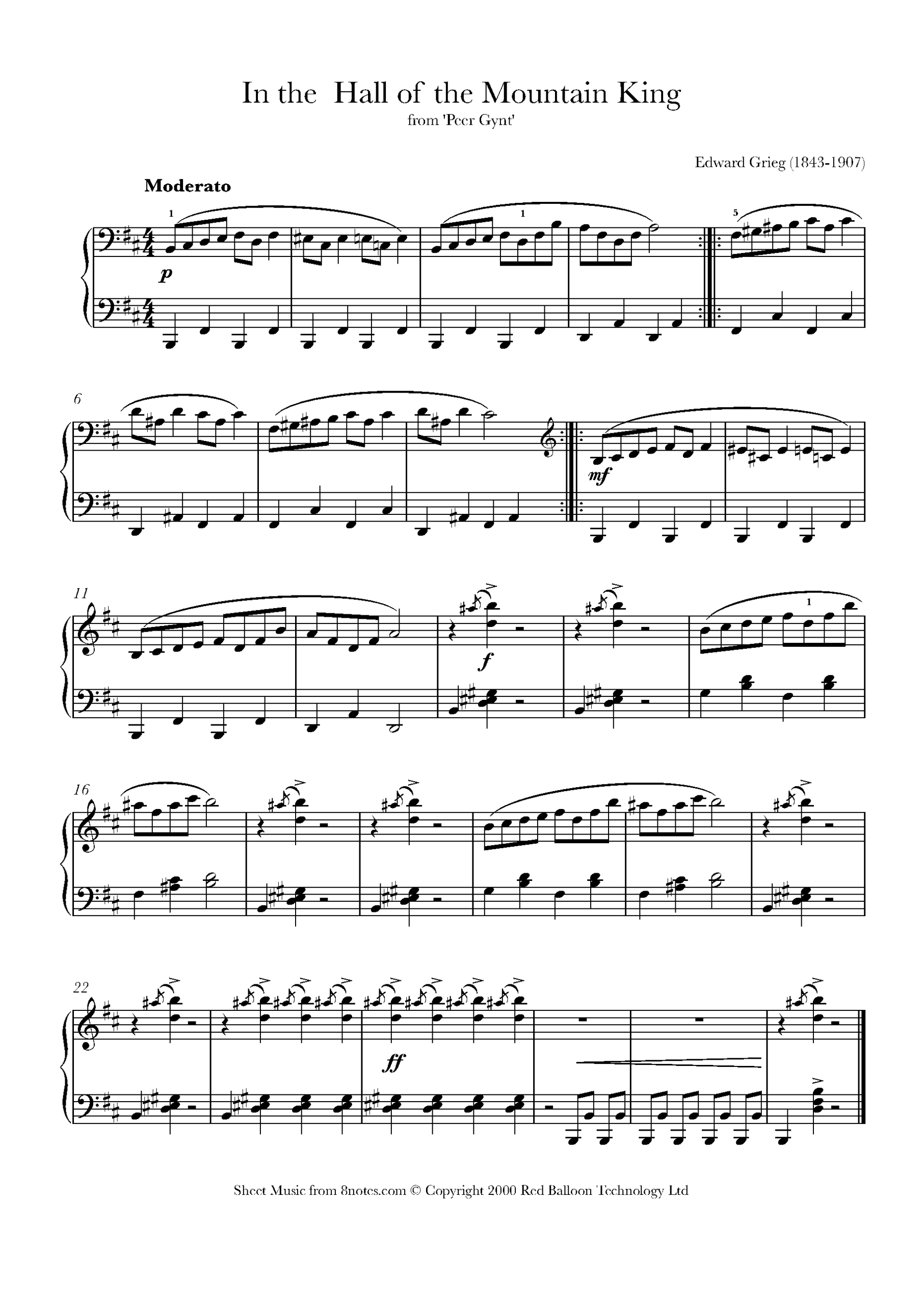 Grieg Edvard In The Hall Of The Mountain King Peer Gynt For Piano Free Sheet Music For Piano 8notes