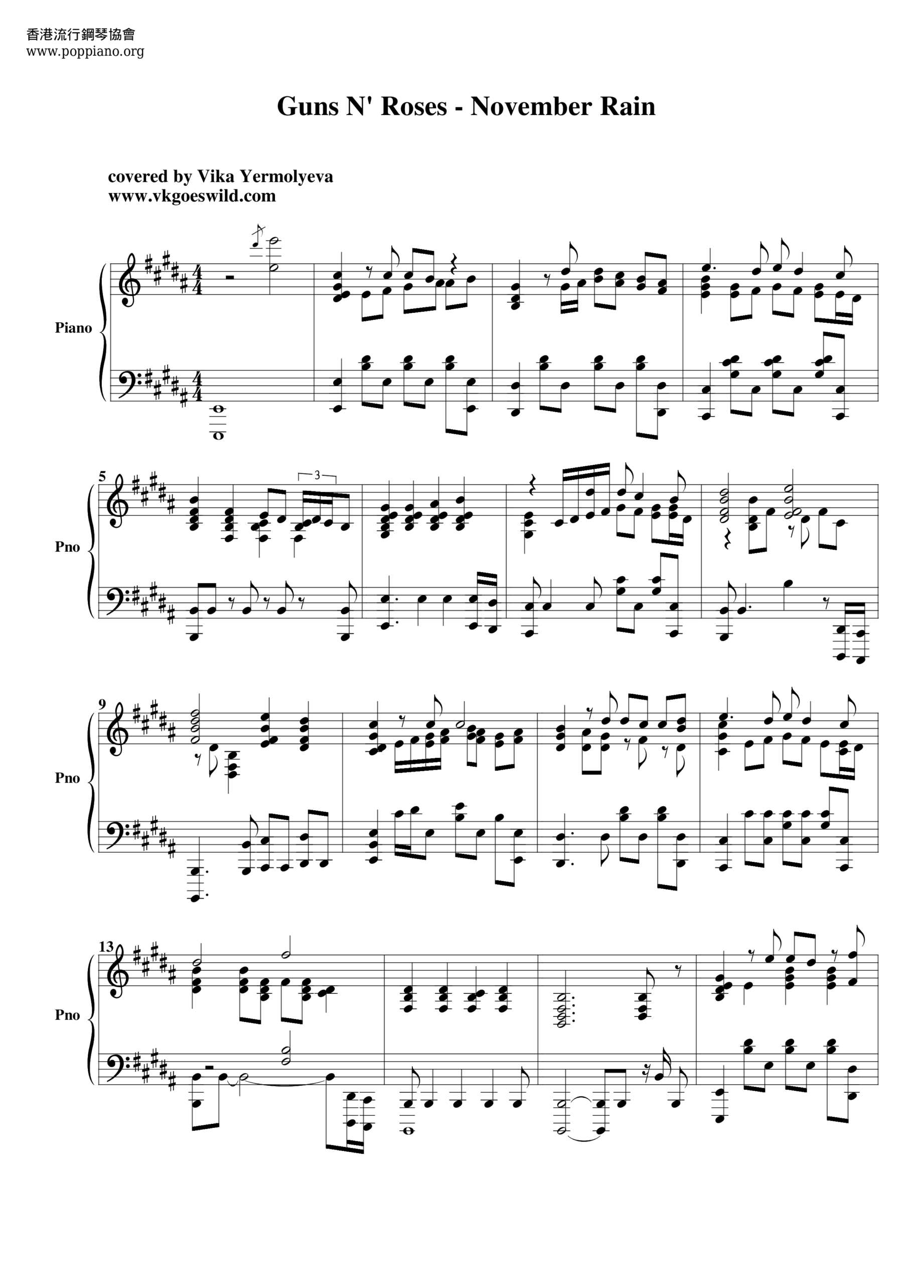  Guns N Roses November Rain Sheet Music Pdf Free Score Download 