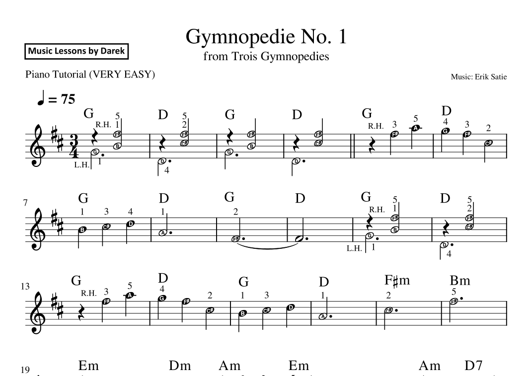 Gymnopedie No 1 VERY EASY PIANO From Trois Gymnopedies Erik Satie arr Darek By Erik Satie Sheet Music For Easy Piano At Sheet Music Direct