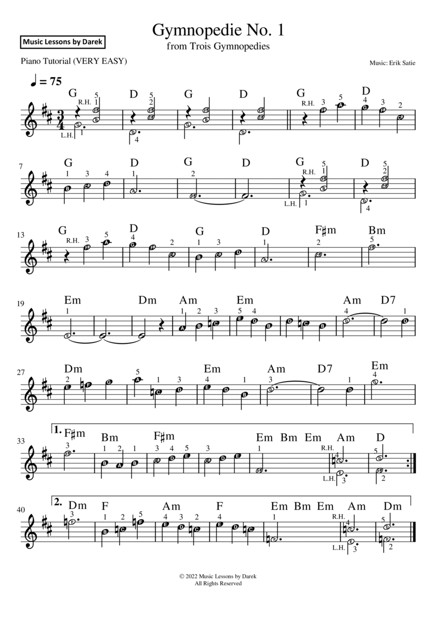 Gymnopedie No 1 VERY EASY PIANO From Trois Gymnopedies Erik Satie By Erik Satie Easy Piano Digital Sheet Music Sheet Music Plus