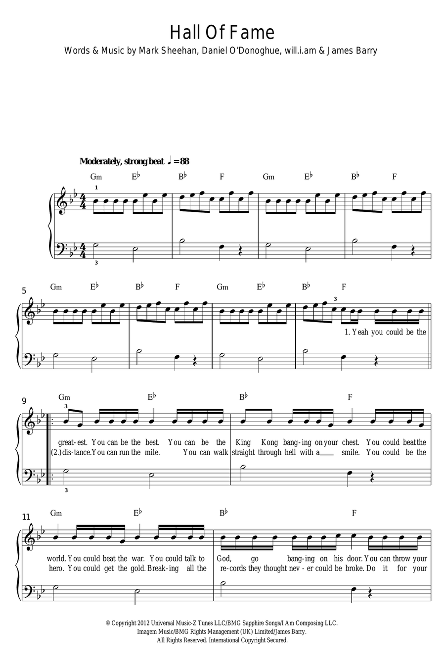 Hall Of Fame featuring Will i am By The Script Easy Piano Digital Sheet Music Sheet Music Plus