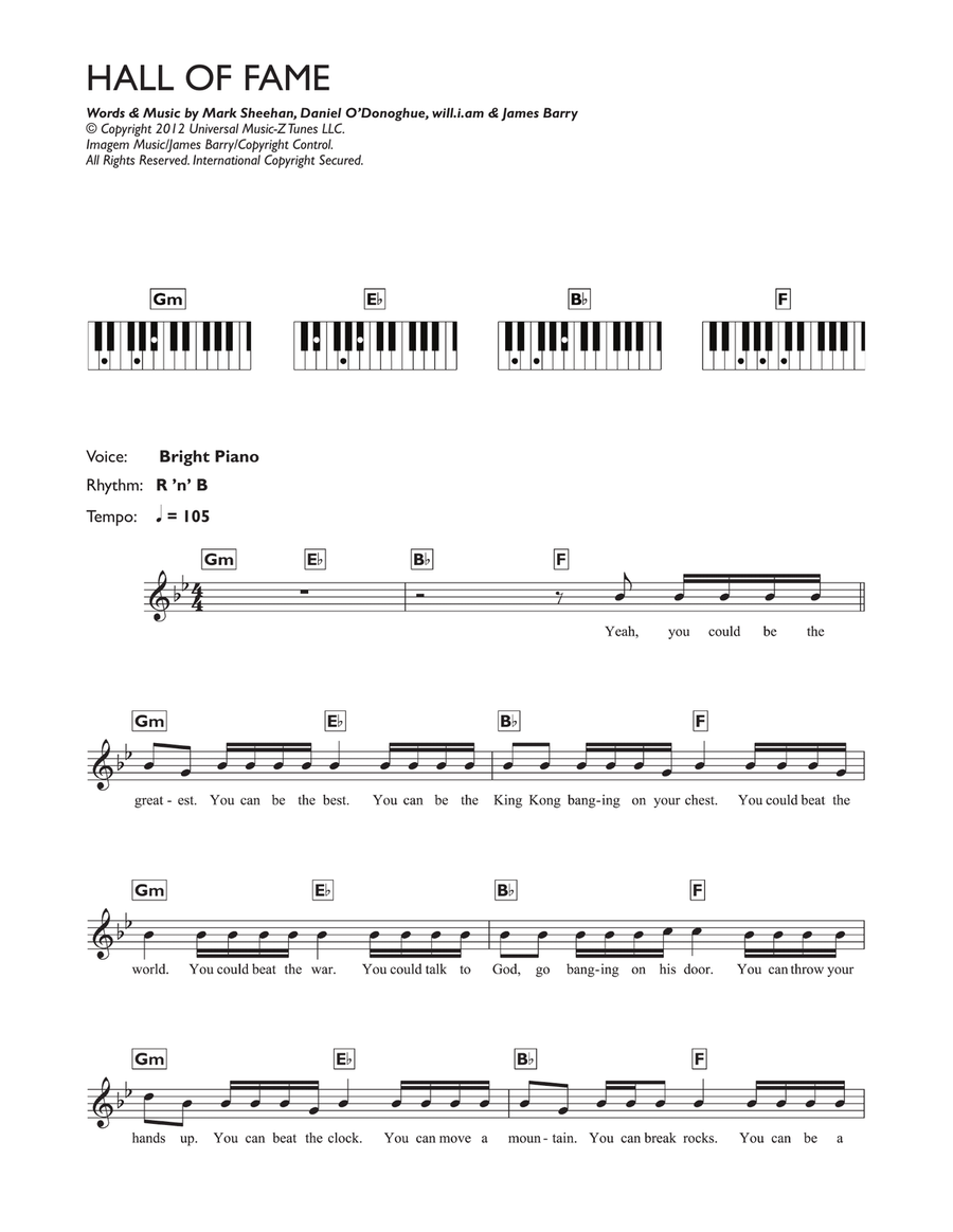 Hall Of Fame featuring Will i am By The Script Piano Solo Digital Sheet Music Sheet Music Plus