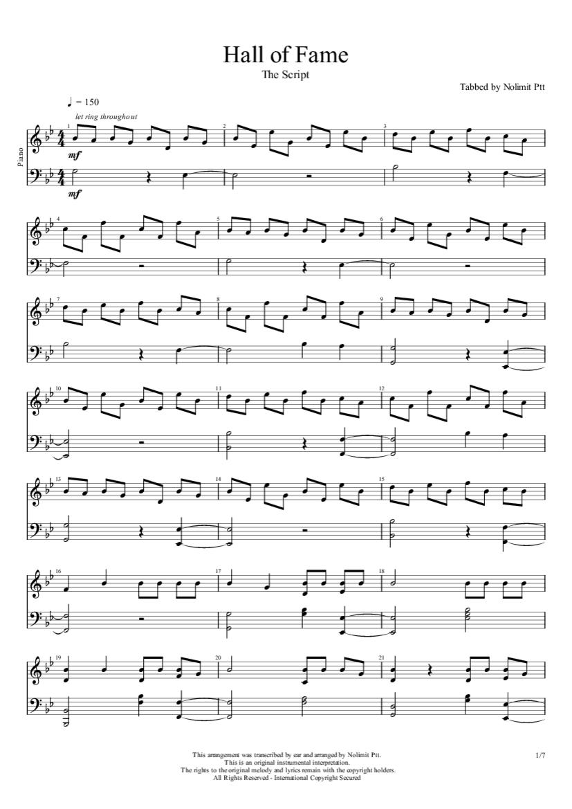 Hall Of Fame Piano Sheet Music Nolimit Ptt PaidTabs