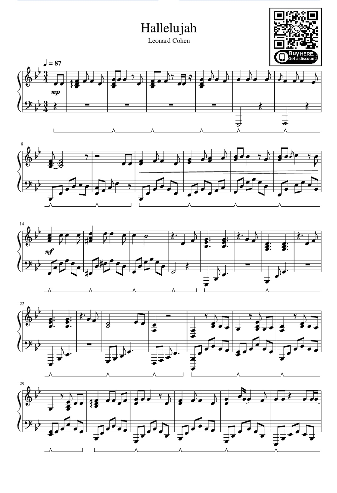 hallelujah piano sheet music