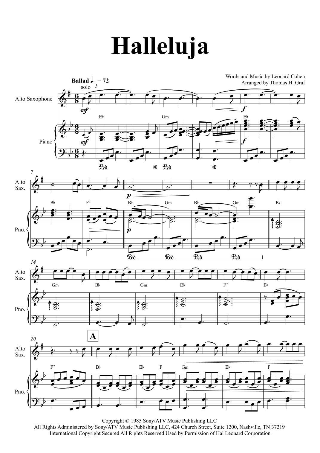 Hallelujah arr Thomas Graf By Lee DeWyze Sheet Music For Alto Sax And Piano At Sheet Music Direct