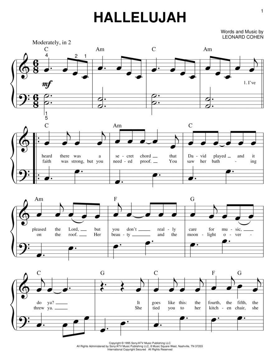 Hallelujah By Leonard Cohen Easy Piano Digital Sheet Music Sheet Music Plus Hallelujah By Leonard Cohen Easy Piano Digital Sheet Music Sheet Music Plus
