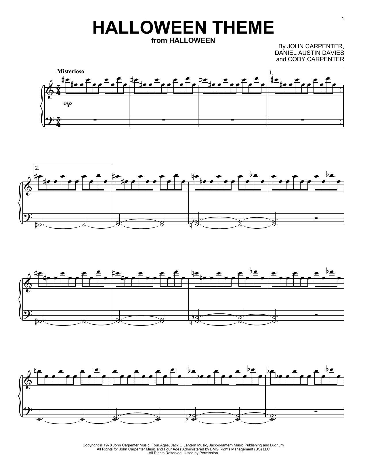 Halloween Theme Sheet Music By John Carpenter For Piano Keyboard Noteflight