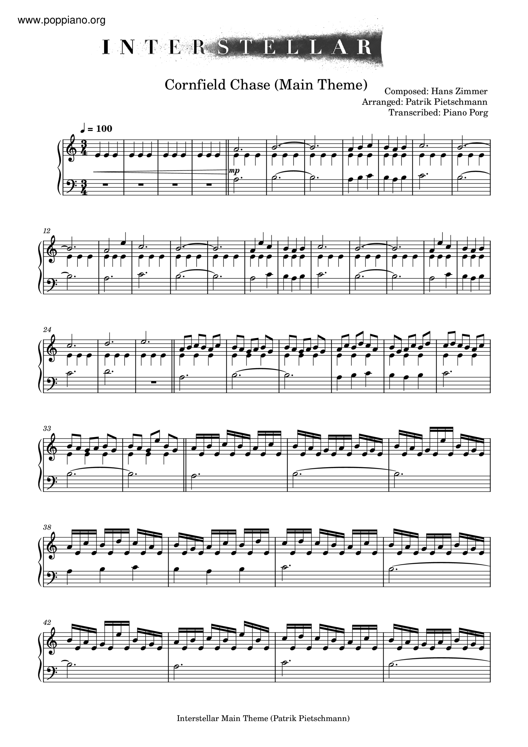  Hans Zimmer Interstellar Cornfield Chase Sheet Music Pdf Free Score Download 