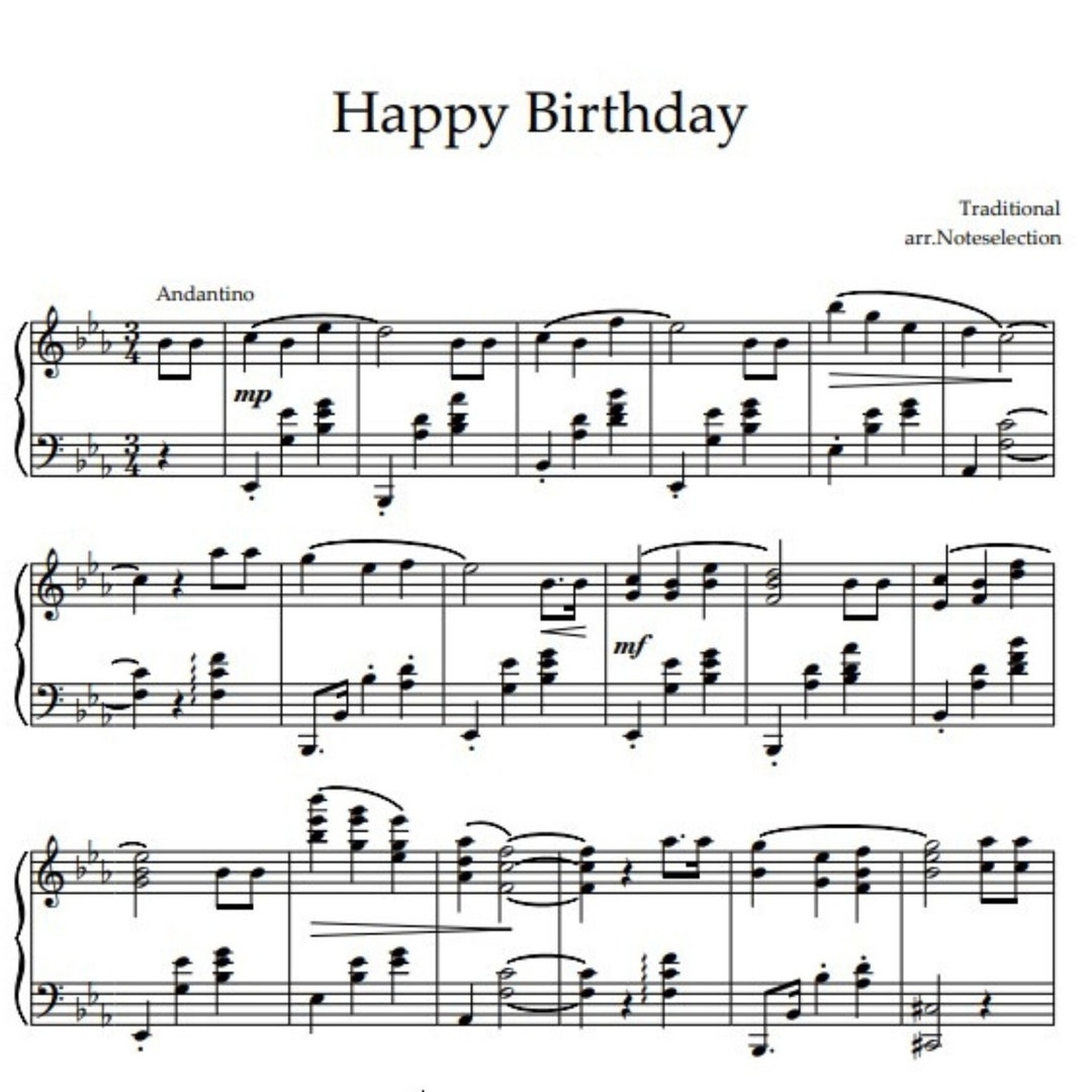 Happy Birthday Piano Sheet Music Easy Play E Flat Major instant PDF Download Etsy