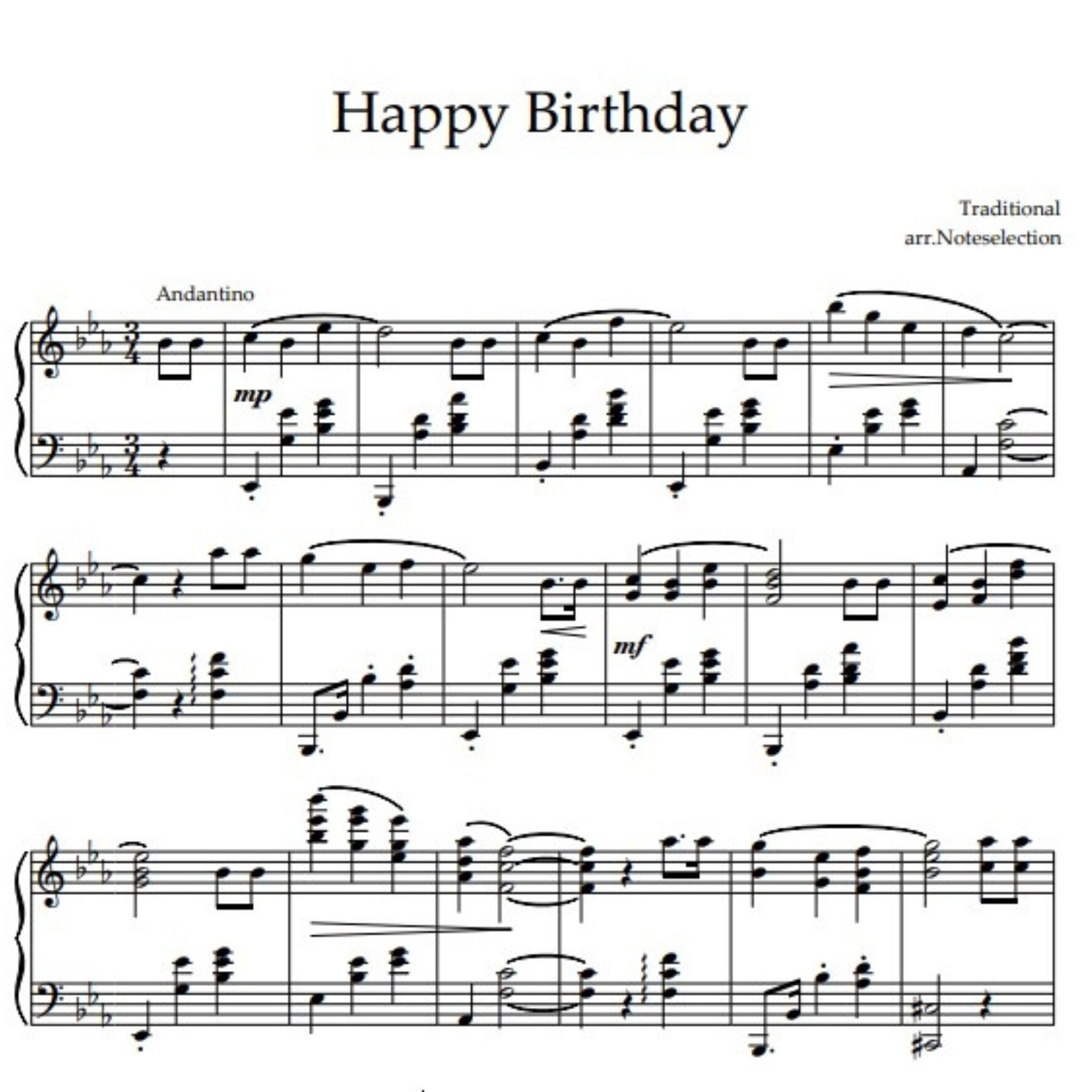 Happy Birthday Piano Sheet Music Easy Play E Flat Major instant PDF Download Etsy