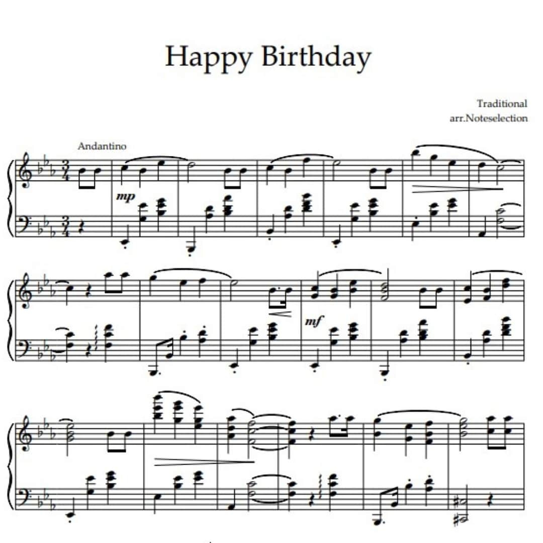 Happy Birthday Piano Sheet Music Easy Play E Flat Major instant PDF Download Etsy