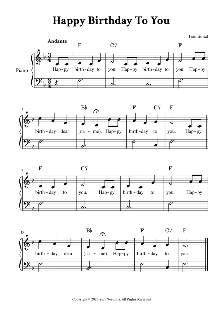 Happy Birthday To You Easy Piano In F with Lyrics By Traditional Piano Method Easy Piano Digital Sheet Music Sheet Music Plus