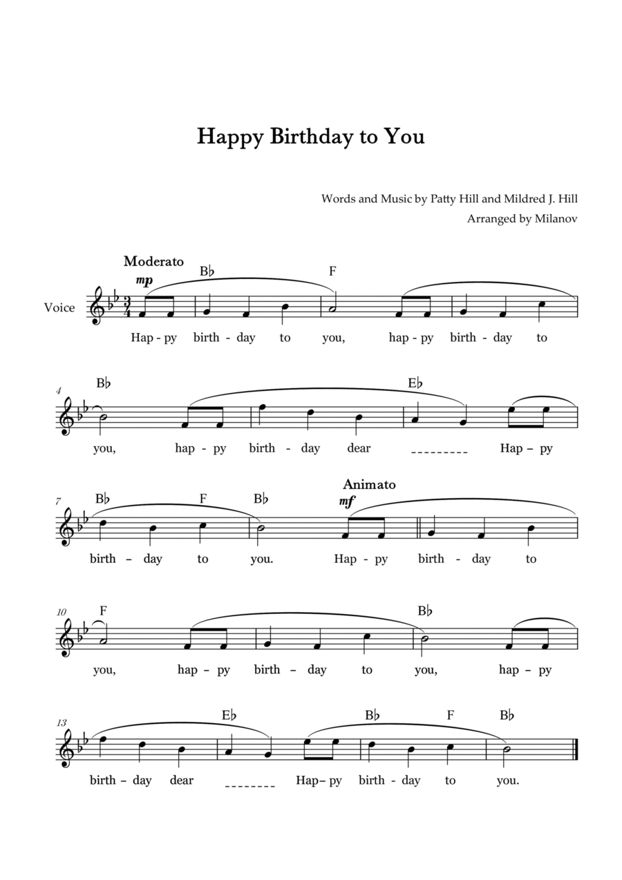 Happy Birthday To You Lead Sheet B flat Major Piano C Instrument Digital Sheet Music Sheet Music Plus