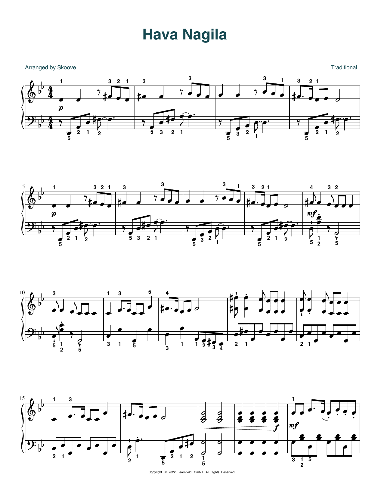 hava nagila piano sheet music