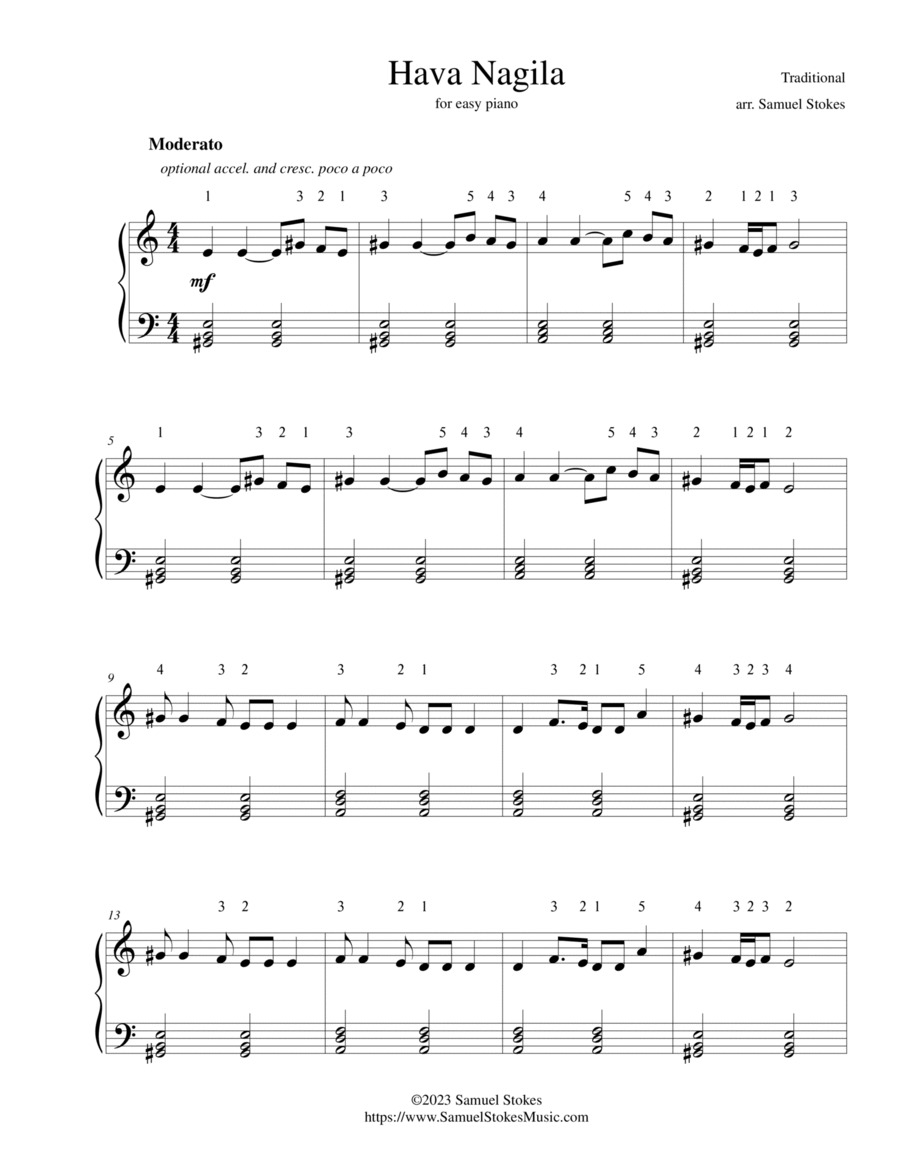 Hava Nagila For Easy Piano By Traditional Easy Piano Digital Sheet Music Sheet Music Plus
