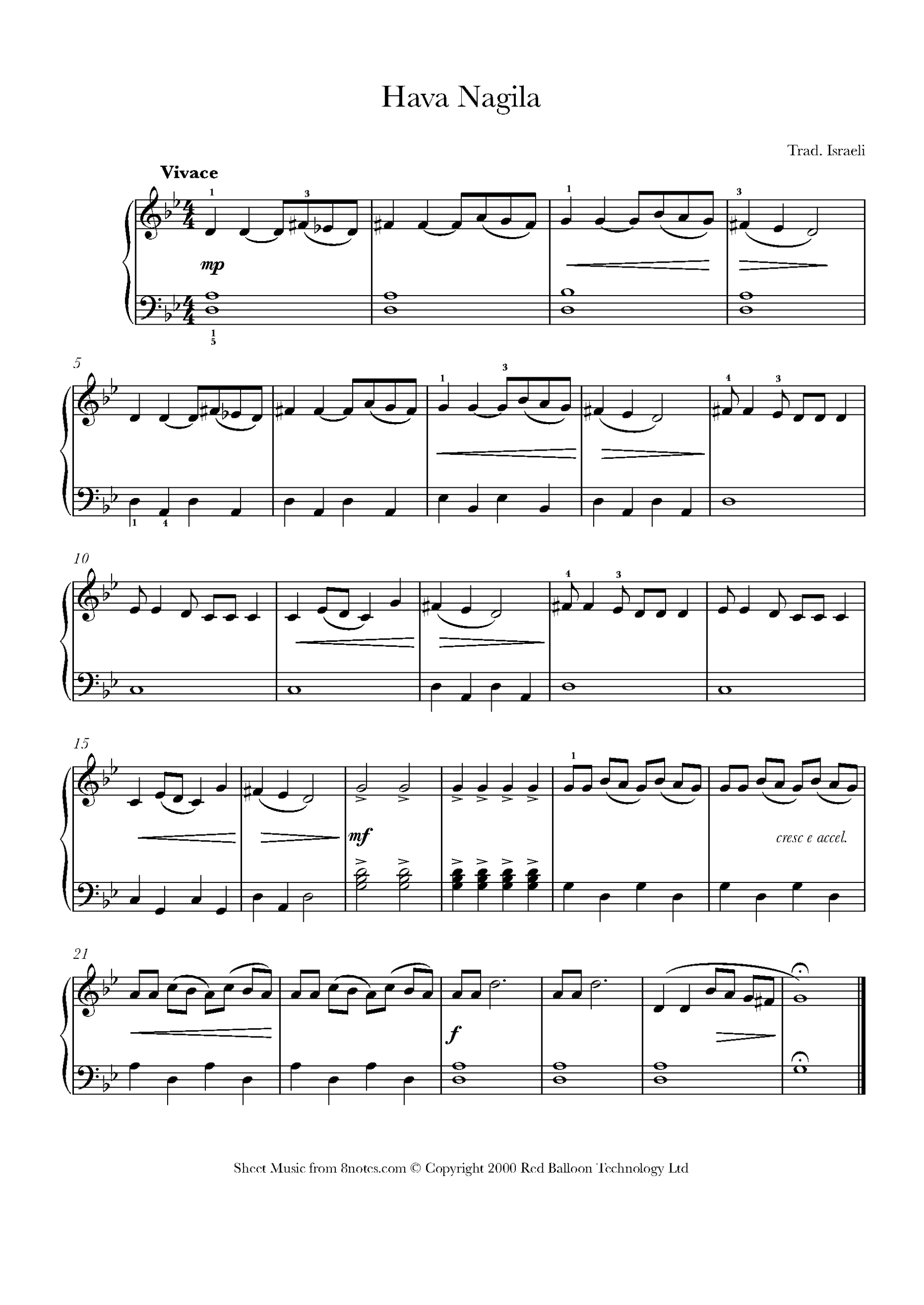 Hava Nagila Israel For Piano Free Sheet Music For Piano 8notes