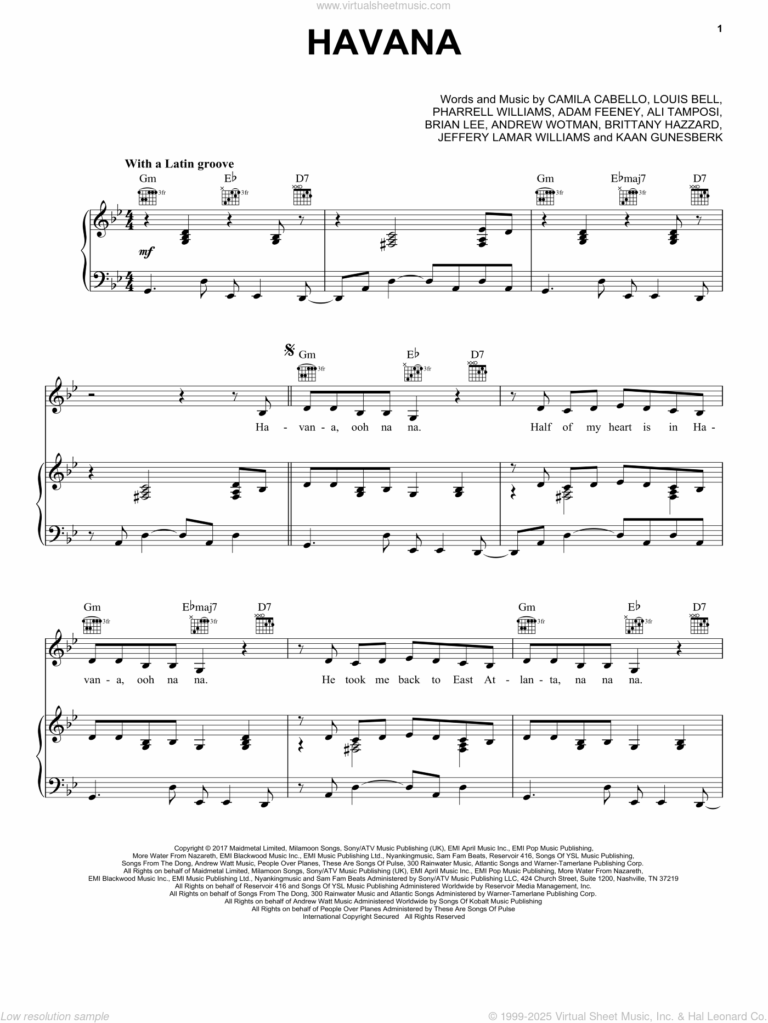 Havana feat Young Thug Sheet Music For Voice Piano Or Guitar