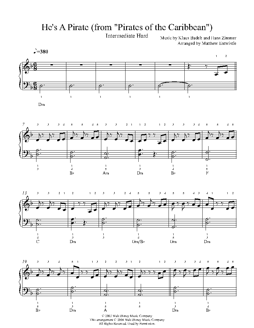 He s A Pirate By Klaus Badelt Sheet Music Lesson Intermediate Level