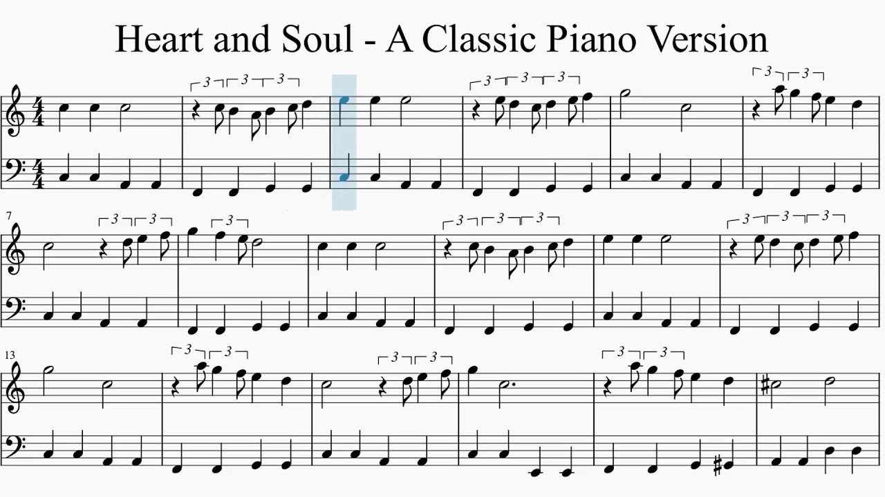 Heart And Soul Easy Sheet Music Classic Piano Version In C Major YouTube