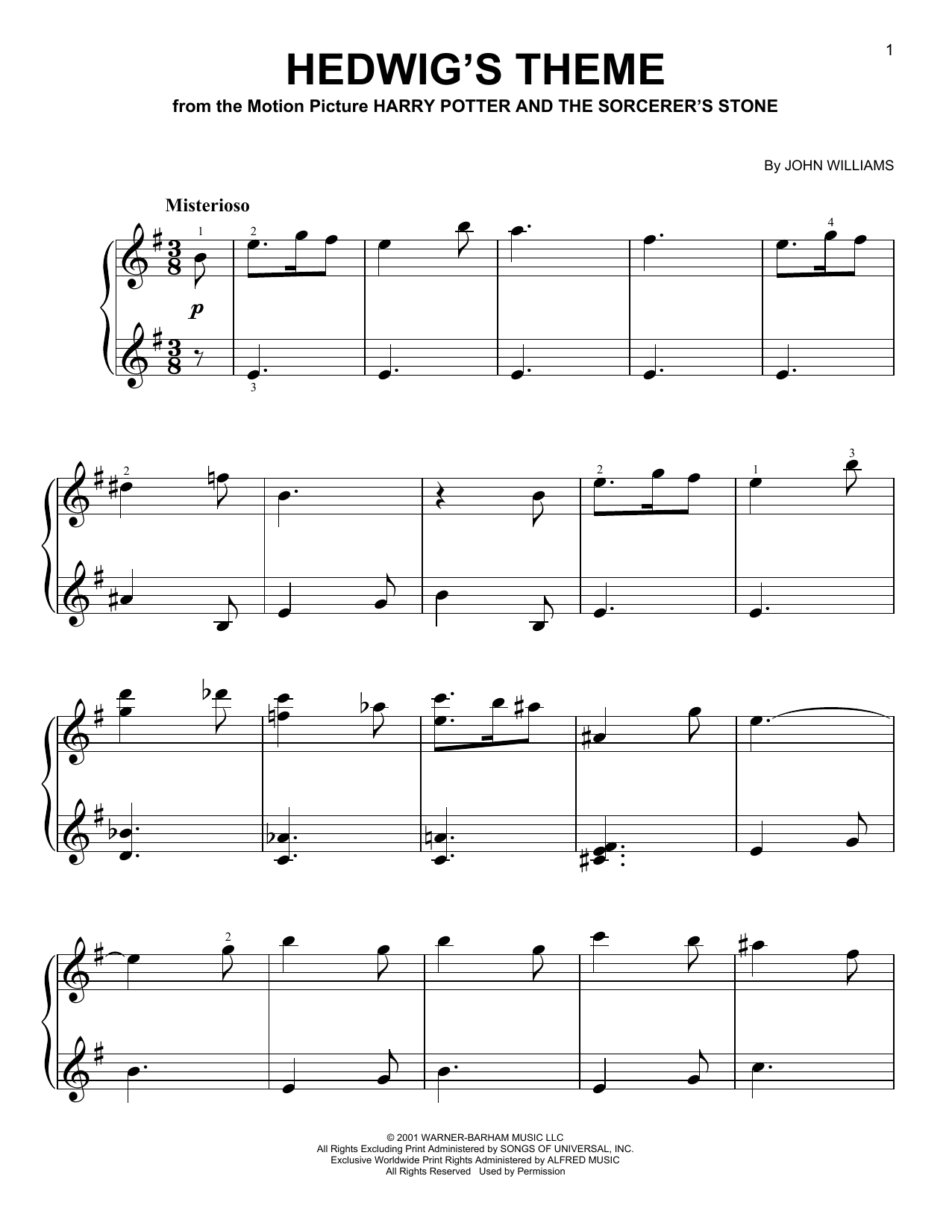 Hedwig s Theme from Harry Potter And The Sorcerer s Stone By John Williams Sheet Music For Easy Piano At Sheet Music Direct