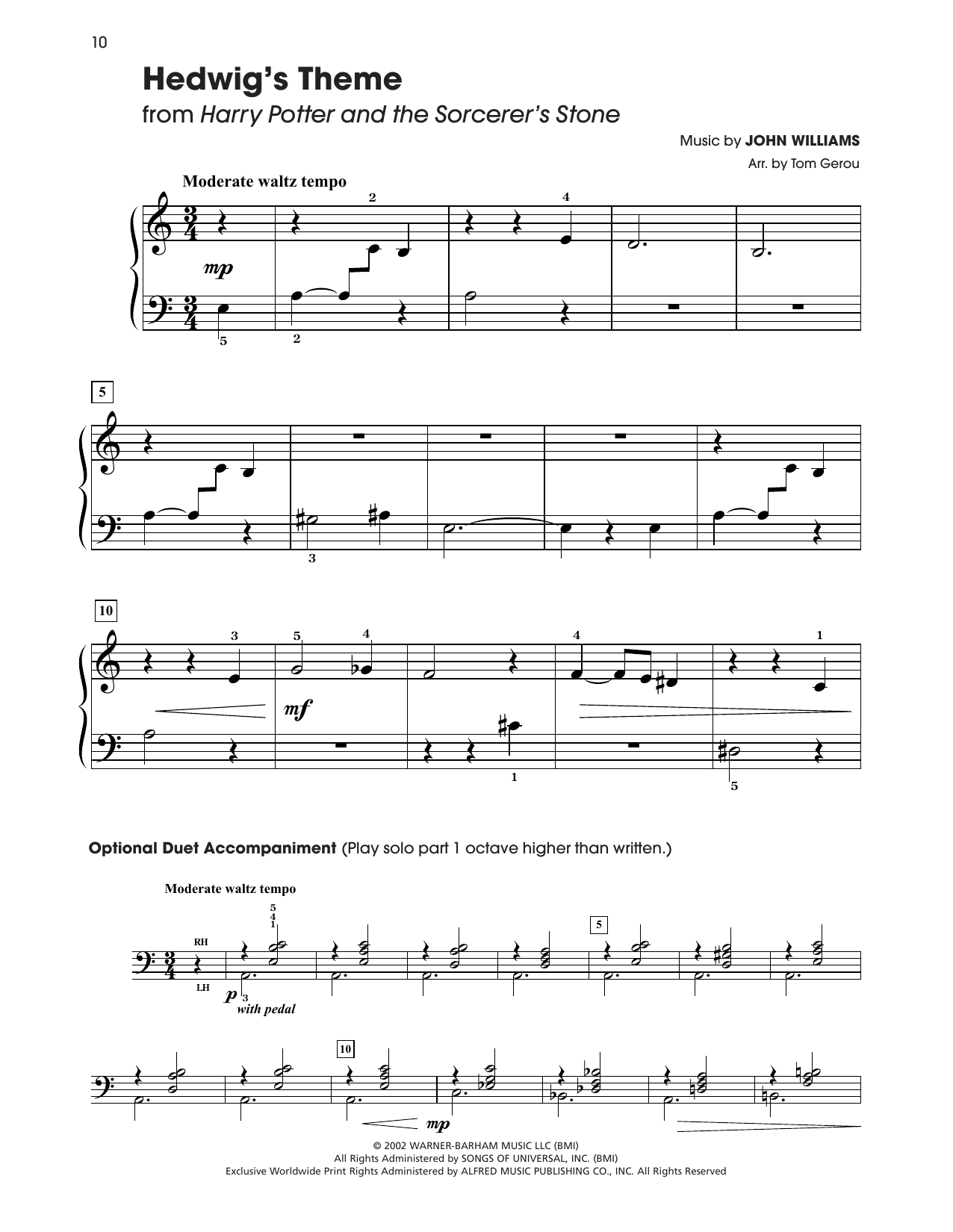 Hedwig s Theme from Harry Potter arr Tom Gerou By John Williams Sheet Music For 5 Finger Piano At Sheet Music Direct