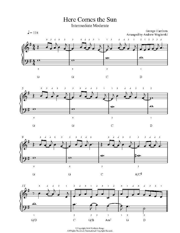 Here Comes The Sun By The Beatles Sheet Music Lesson Intermediate Level