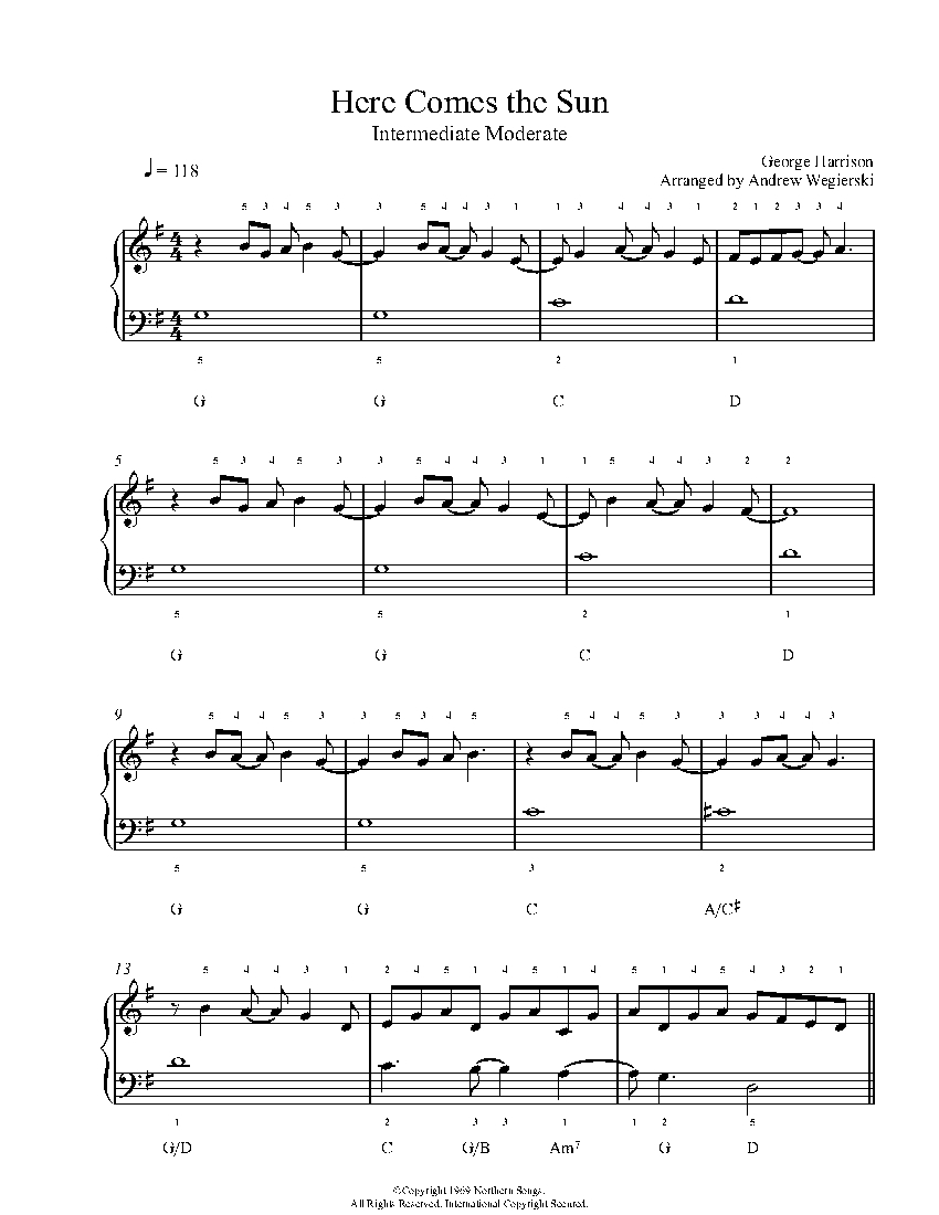 Here Comes The Sun By The Beatles Sheet Music Lesson Intermediate Level