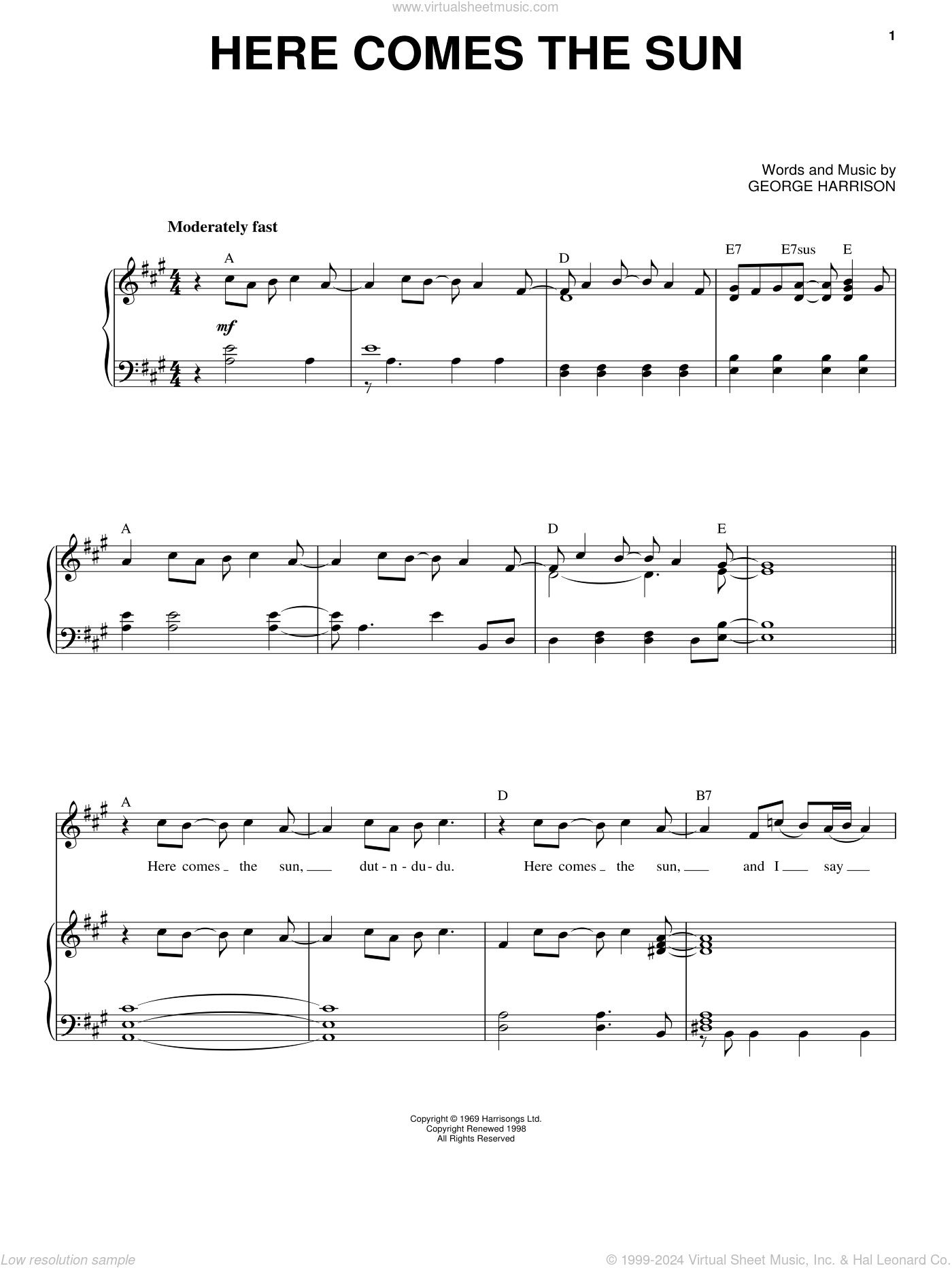 Here Comes The Sun Sheet Music For Voice And Piano PDF 